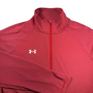 Under Armour HeatGear Red White‎ Stripe 1/4 Zip Long Sleeve Pullover Women LG